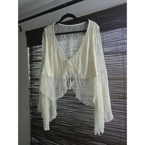 Women's Ivory Lace Top Open Front with Flared Sleeves - 3XL